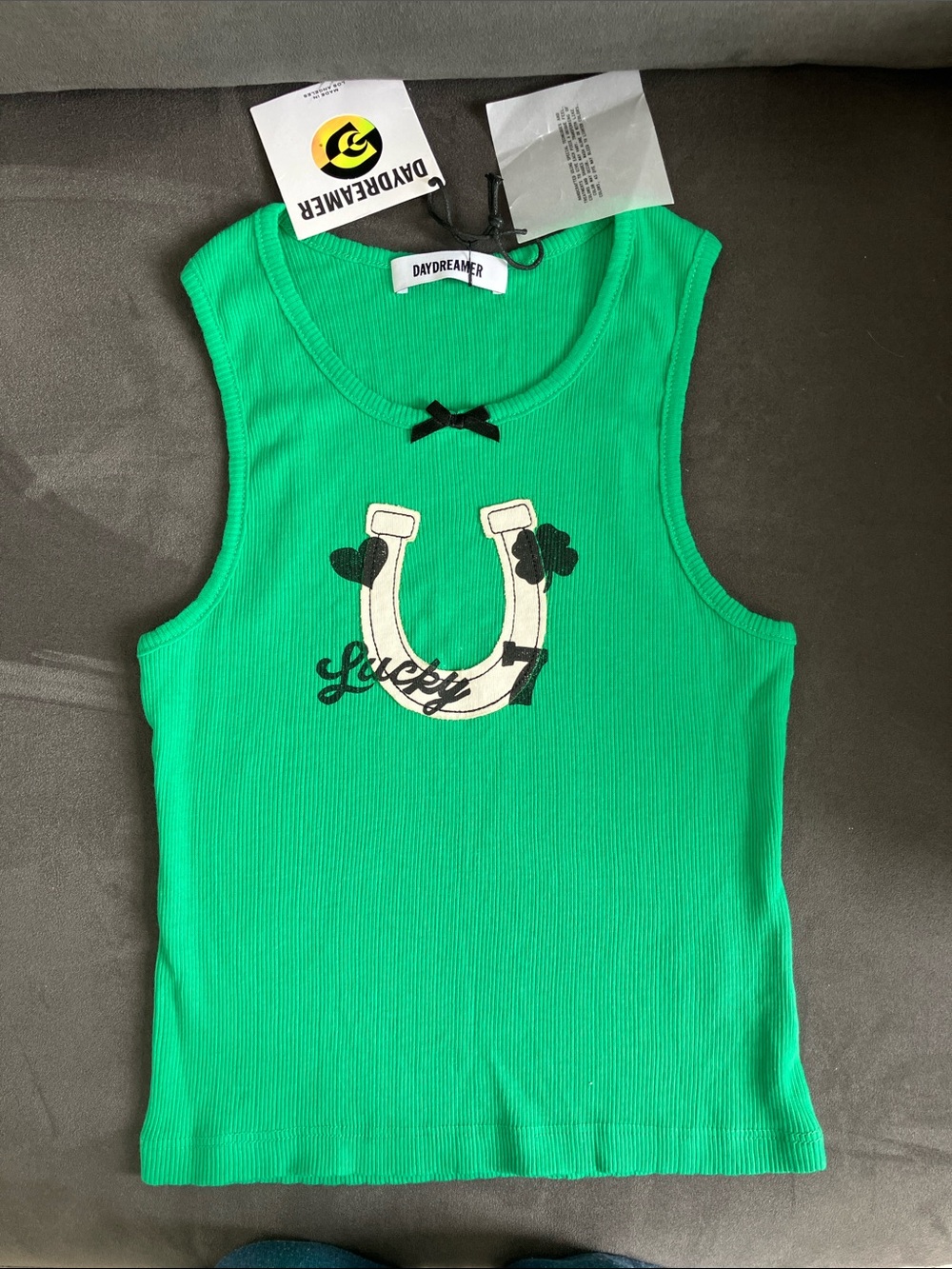 Daydreamer Bright Green 'Lucky' Horseshoe Tank Top